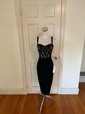 Dress the Population Silvia Black Lace Bust Sheath Dress Sweetheart Neck XS $288